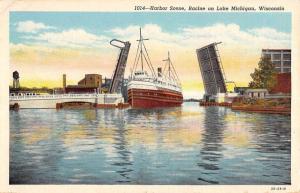 Racine Wisconsin Lake Michigan Harbor Scene Antique Postcard K100112