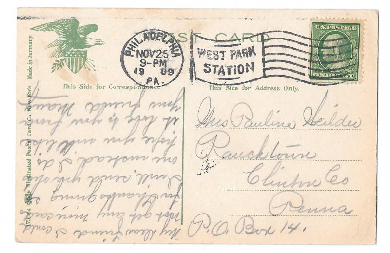 Philadelphia PA Walnut Lane Bridge Postcard 1909 West Park Station Flag Cancel