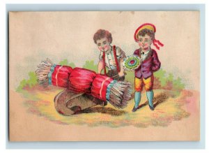 Lot Of 4 1880's Children With Giant Candy Peppermint Stick Walnut Dog P177