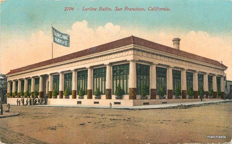 1911 Lurline Baths roadside San Francisco California Mitchell postcard 4547