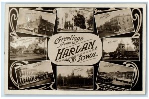 c1910's Greetings From Harlan Iowa IA Multiview RPPC Photo Antique Postcard