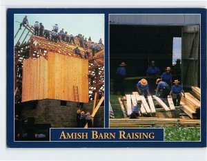 Postcard Amish Barn Raising, Greetings From The Amish Country, Pennsylvania