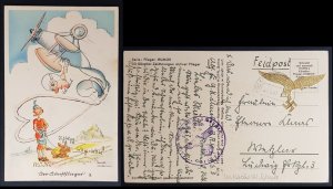 GERMAN THIRD 3rd REICH ORIGINAL CARD HUMOUR FELDPOST WITH LUFTWAFFE VIGNETTE