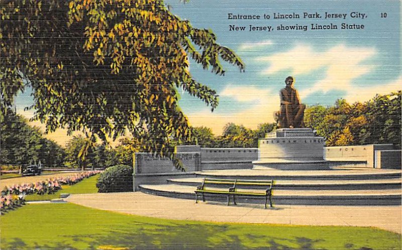Entrance To Lincoln Park Showing Lincoln Statue - Jersey City, New Jersey NJ