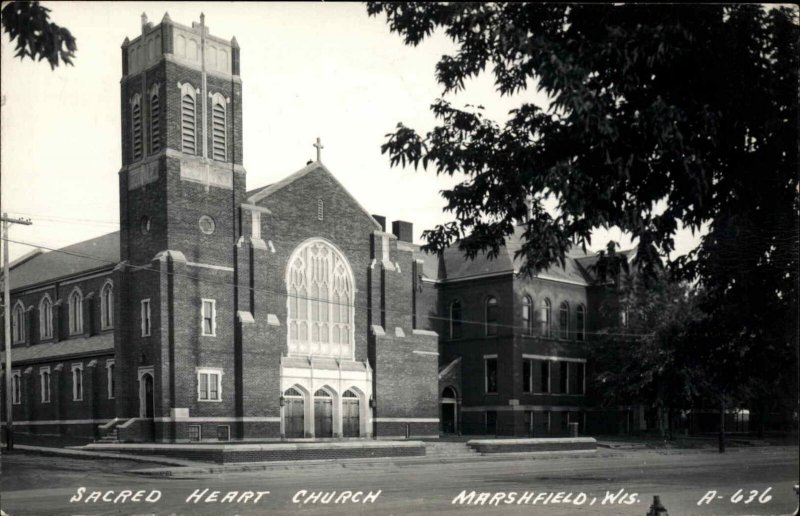 Marshfield Wisconsin WI Sacred Heart Church Real Photo Vintage Postcard
