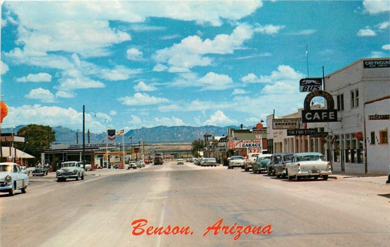 Postcard 1950s Arizona Benson Chevron Gas Station autos Cafe Petley AZ24-2947