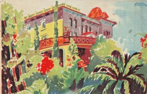 MONTERREY MEXICO~A RESIDENTIAL HOME~1950 ARTIST PAINTED FISCHGRUND POSTCARD