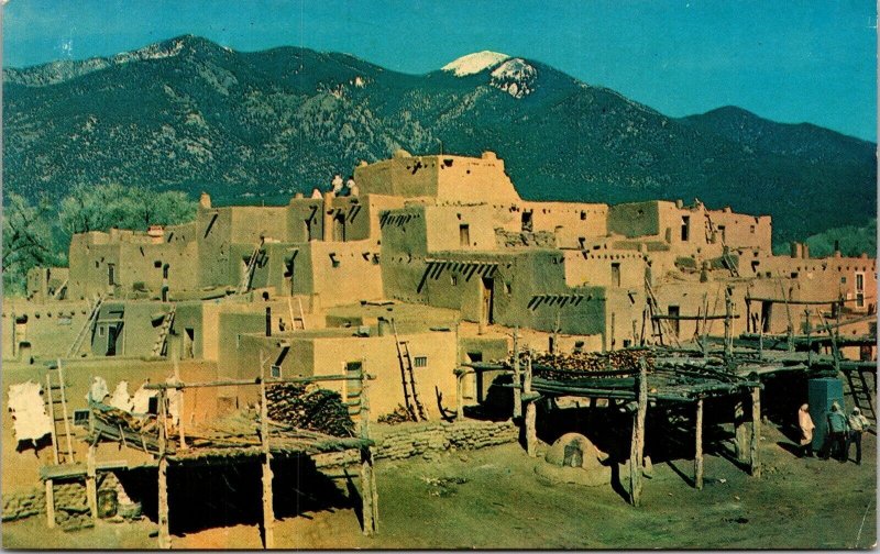 South Pueblo Taos Mountain Postcard Petley VTG UNP Vintage Unused Chrome 