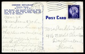 h2331 - WAYCROSS Georgia Postcard 1955 Cherokee Restaurant Interior
