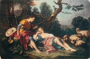 Romantic couple love idyll painting F. Boucher pastourelle