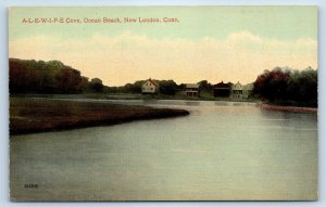 1910 New London Connecticut CT Vintage Postcard A-L-E-W-I-F-E Cove Ocean Beach