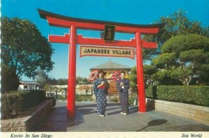 Sea World San Diego, CA Japanese Village Sign Geishas Kyoto Continental Postcard