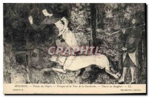 Old Postcard Avignon Popes' Palace Fresco of the Tower of the Wardrobe Boar Hunt