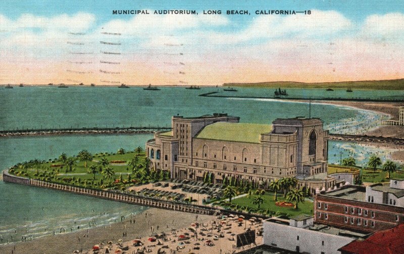 Vintage Postcard 1944 Municipal Auditorium Long Beach California CA