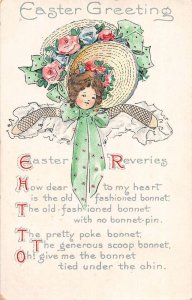 Easter Greetings Girl in Bonnet BE Blodgett Vintage Postcard AA15208