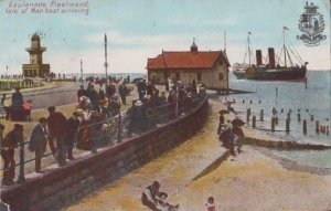 Fleetwood Esplanade Harbour Isle Of Man Ship Boat Arriving Antique Postcard