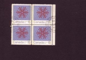 Canada, Used Block of Four, Snowflake, Christmas, 15 Cent, Scott #556p, Nice ...