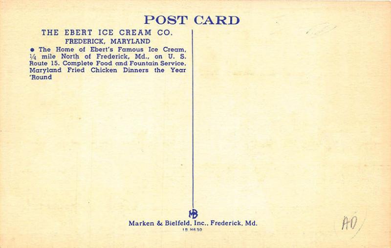 Frederick MD The Ebert Ice Cream Co. Interior Linen Postcard