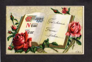 Happy New Year To & From Book Vintage Postcard Roses