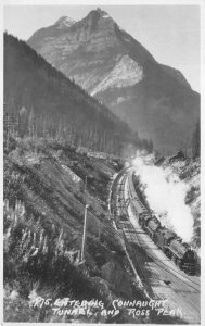 RPPC CANADA TRAIN ENTERING CONNAUGHT TUNNEL AND ROSS PEAK REAL PHOTO POSTCARD