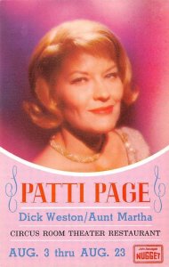 PATTI PAGE Nugget Casino, Reno/Sparks, NV Country Singer c1960s Vintage Postcard