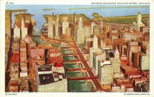 Birdseye Bridges Chicago River Chicago Illinois 1930s Postcard 6720