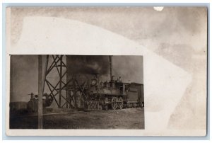 Postcard Water Tower Train 638 Smoke Scene c1905 Antique Unposted RPPC Photo