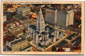 Postcard PA Pittsburgh - Aerial East Liberty Presbyterian Church Coca-Cola
