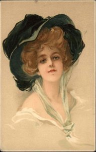 Beautiful Woman Hat & Scarf Meissner & Buch c1910 Postcard