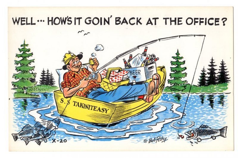 OVERSIZE Cartoon, Fishing, Vintage Bob Petley Humour, 5 1/2  X 8 1/2  inch