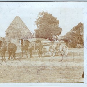 1918 WWI Germany Soldiers on Horse Cart RPPC Ruins Photo Morsbach Muller A156