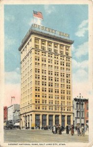 SALT LAKE CITY, UT Utah  DESERET NATIONAL BANK & Street View  c1920's Postcard