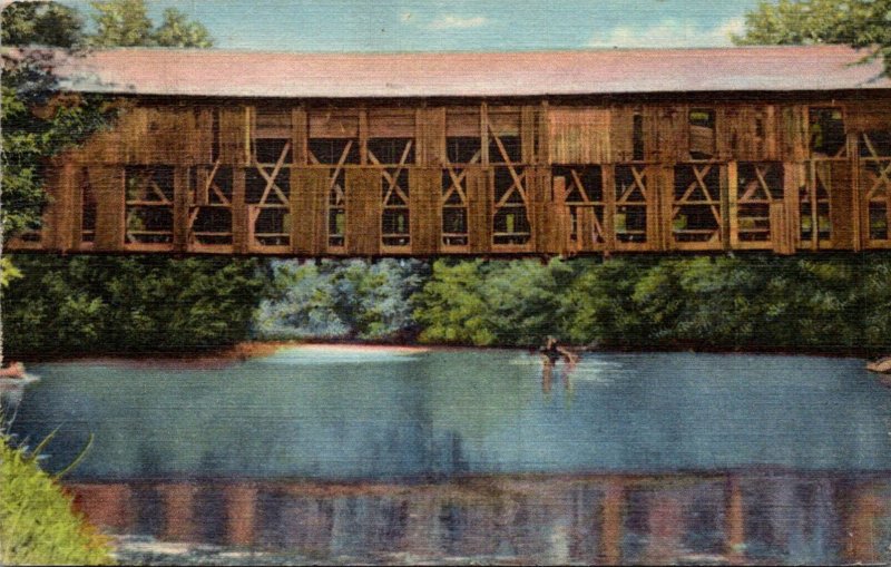 New Hampshire North Conway Old Covered Bridge 1948 Curteich