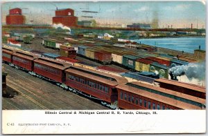 VINTAGE POSTCARD ILLINOIS CENTRAL & MICHIGAN RAIL ROAD YARDS MAILED CHICAGO 1908