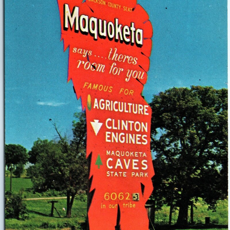 c1950s Maquoketa, IA Unique Sign Population Cave Clinton Engines A146 United States