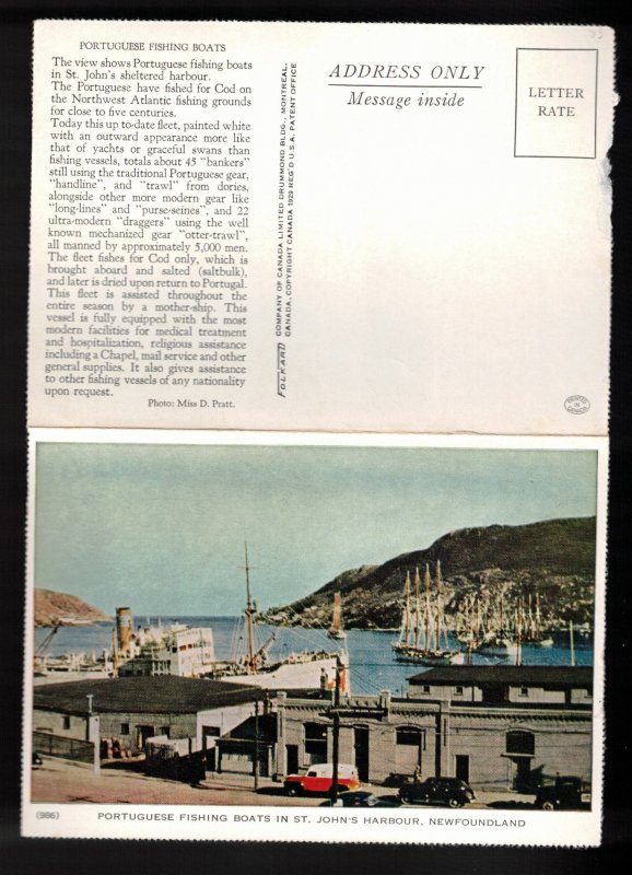 NEWFOUNDLAND Letter Card - Portuguese White Fleet In St John's Harbour Unused