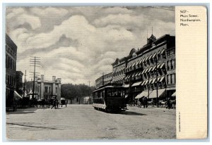 1909 Main Street View Trolley Stores Northampton Massachusetts MA Postcard