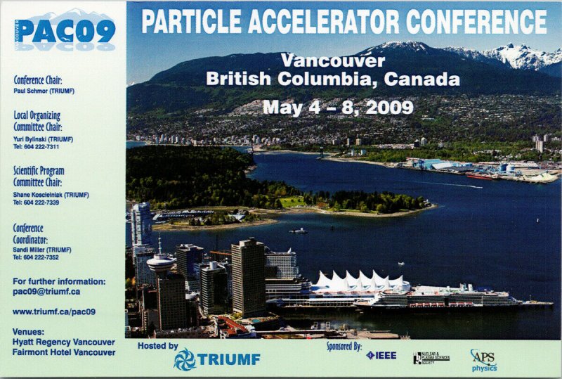 PAC09 Vancouver BC Particle Accelerator Conference 2009 Promo Unused Postcard C5