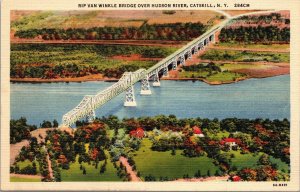 VINTAGE POSTCARD RIP VAN WINKLE BRIDGE OVER HUDSON RIVER CATSKILL N.Y. c. 1945