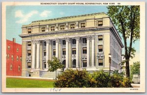 Vtg New York NY Schenectady County Court House 1930s View Linen Postcard