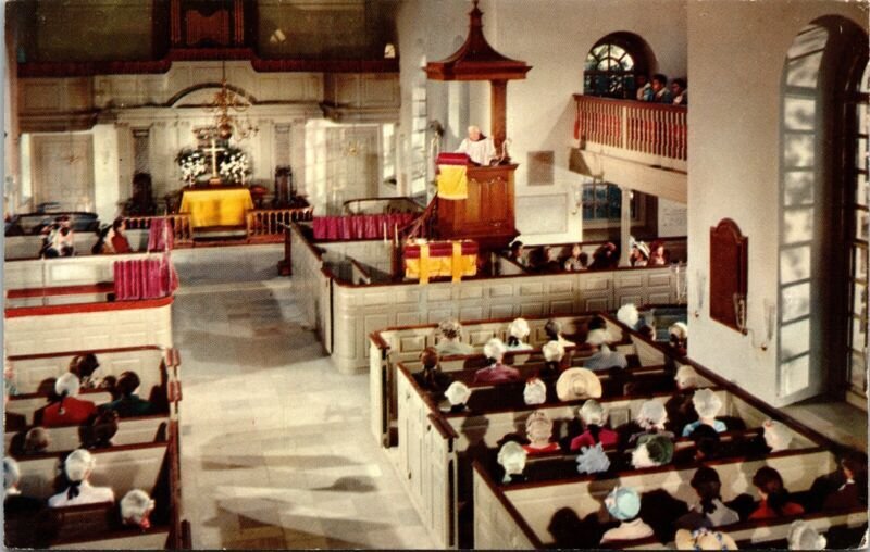 Historic Bruton Parish Church Interior Williamsburg Virginia Chrome Postcard