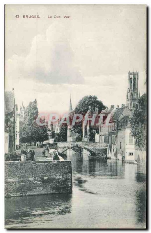 Old Postcard Belgium Bruges Green dock