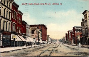 Postcard Main Street From 4th Street in Keokuk, Iowa