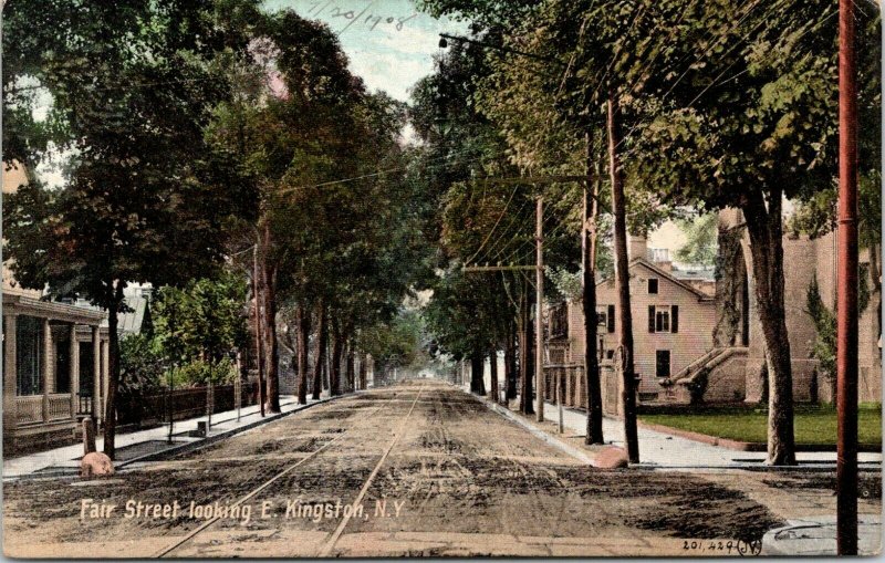 Kingston New York~Looking East on Fair Street~Homes~Church~Fence~1905 Postcard 