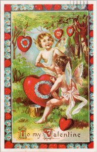 Love to My Valentine Cupid Valentine's Day Julia Ward Howe Stamp Postcard E82