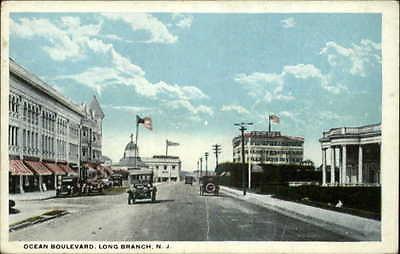 Long Branch NJ Ocean Blvd Street Scene c1920 Postcard