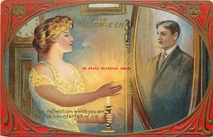 Halloween, Unknown No UP08-2 Gold, Woman Holding Candle Sees Husband in Mirror