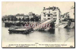 Old Postcard Militaria-1914 Iron Bridge Laugny-Thorigny destroyed by the geni...