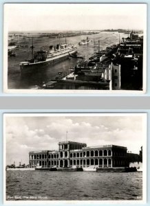 2 RPPC Postcards PORT SAID, EGYPT ~ Navy House & Northern Entrance Suez Canal