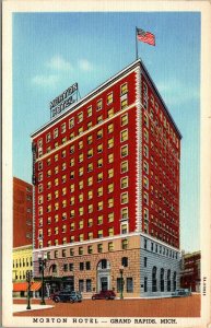 Vtg 1930's Morton Hotel Old Cars Grand Rapids Michigan MI Postcard